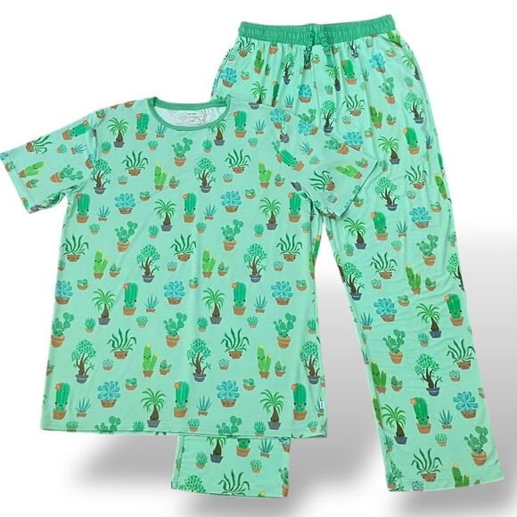 Little Sleepies Succulent Love Men Pajamas Set Size L Funny Print Short Sleeve - Picture 2 of 8